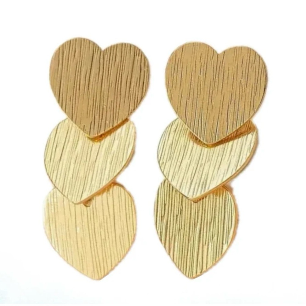 Triple Heart Gold Earrings